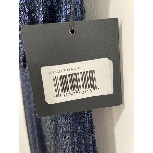 Mac Duggal Navy Sequins Halter Backless Maxi Formal Gown Dress Size 6 NEW - Picture 8 of 9